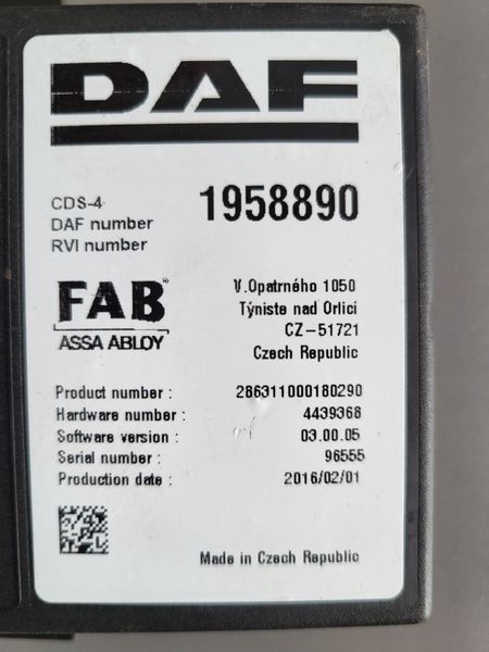 Блок управління центральним замком DAF CF XF106 1958890 CDS-4 FAB 906 - TIR-розборка Славута